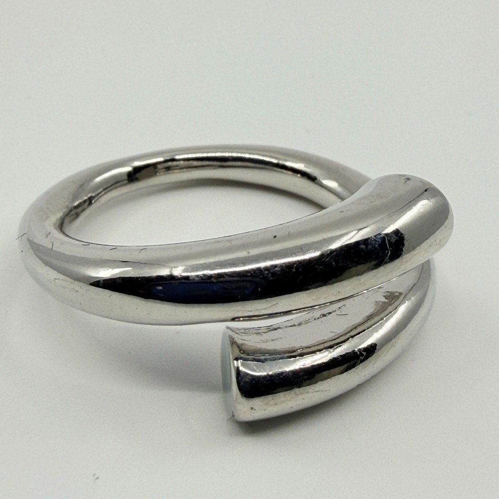 Vintage Silver Tone Chunky Bypass Statement Ring Minimalist Tubular Band
